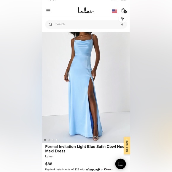 Lulus Formal Invitation Light Blue Satin Cowl Neck Maxi Dress in Size XS, M - Picture 2 of 7